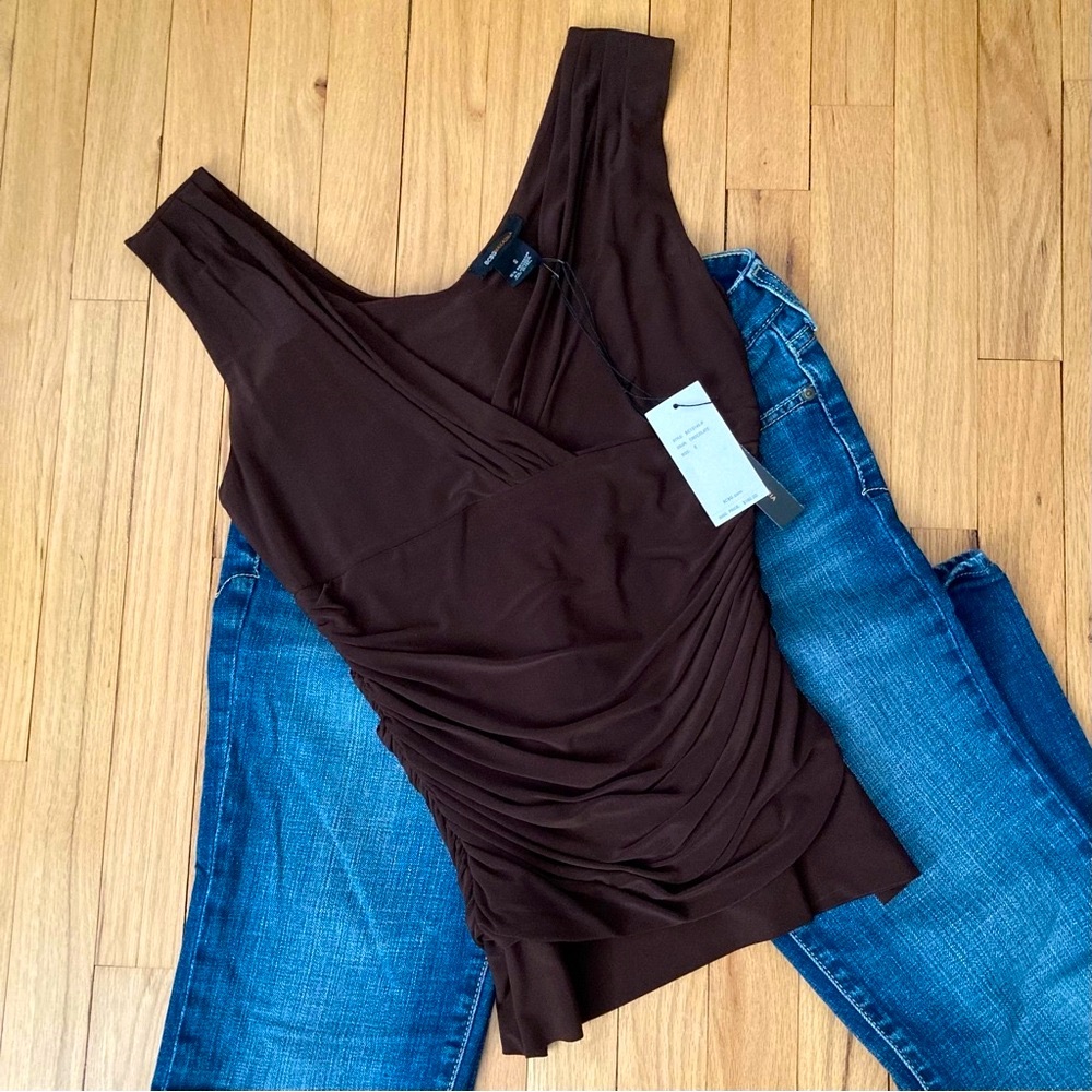 NWT BCBG MAXAZRIA size S chocolate brown sleeveless v neck top.